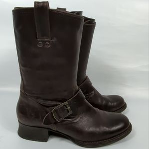 FRYE 76920 Martina Engineer Brown Leather Block Heel Women Boots Size 8.5B